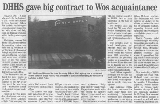 DeJoy's wife appears to have entered into sketchy contracts with companies during her time with North Carolina's HHS. Her time there was "fraught ... cost overruns." CLIPPED FROMRocky Mount TelegramRocky Mount, North Carolina07 Sep 2013, Sat • Page 6 /5