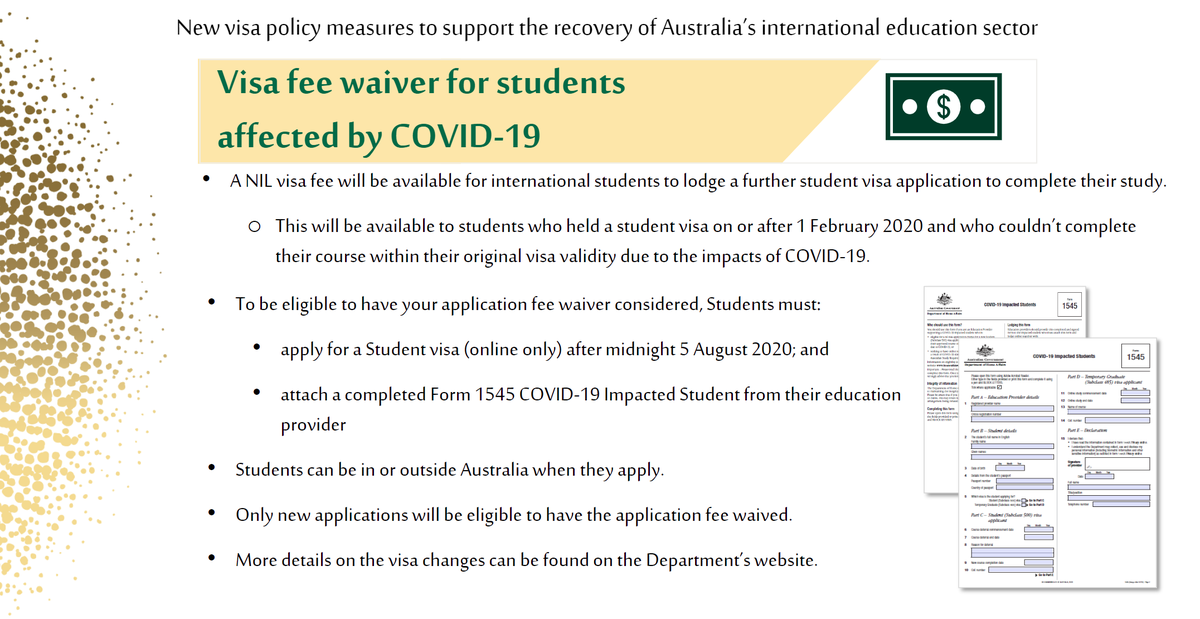 StudyAUOfficial's tweet photo. New visa policy measures to support the recovery of Australia’s international education sector like the one pictured below are now in force. #StudyAU #InThisTogether https://t.co/ATV2SN7xVu