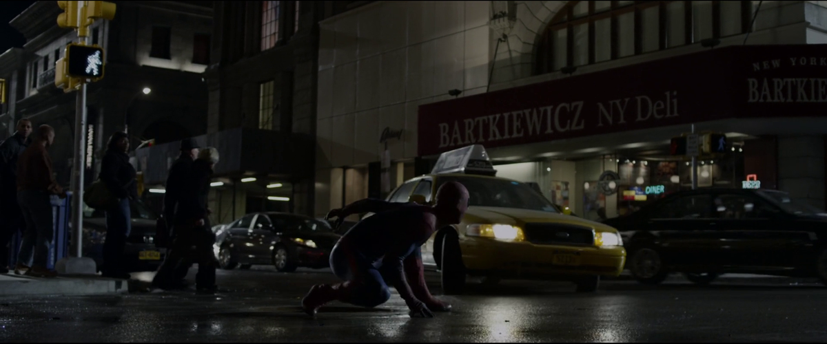 Spider-Man going home after hanging out with the Teenage Mutant Ninja Turtles.