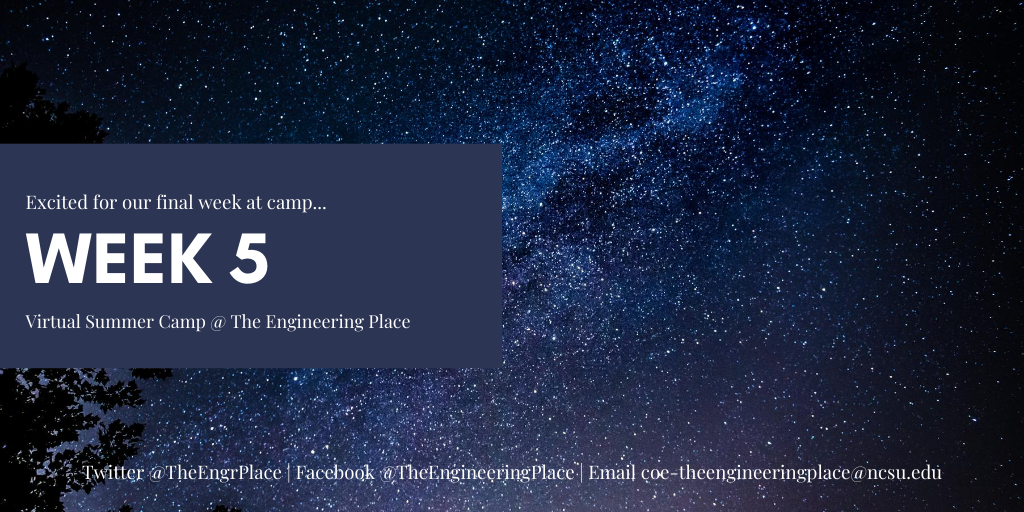 Happy last week of camp, future engineers! This week we are all focused on the Artemis: To the Moon + Mars. 🚀🌙We're so thankful for all the time we have gotten to spend with you online creating + innovating this summer.  
<a href="/NCState/">NC State University</a> <a href="/NCStateEngr/">NC State Engineering</a>