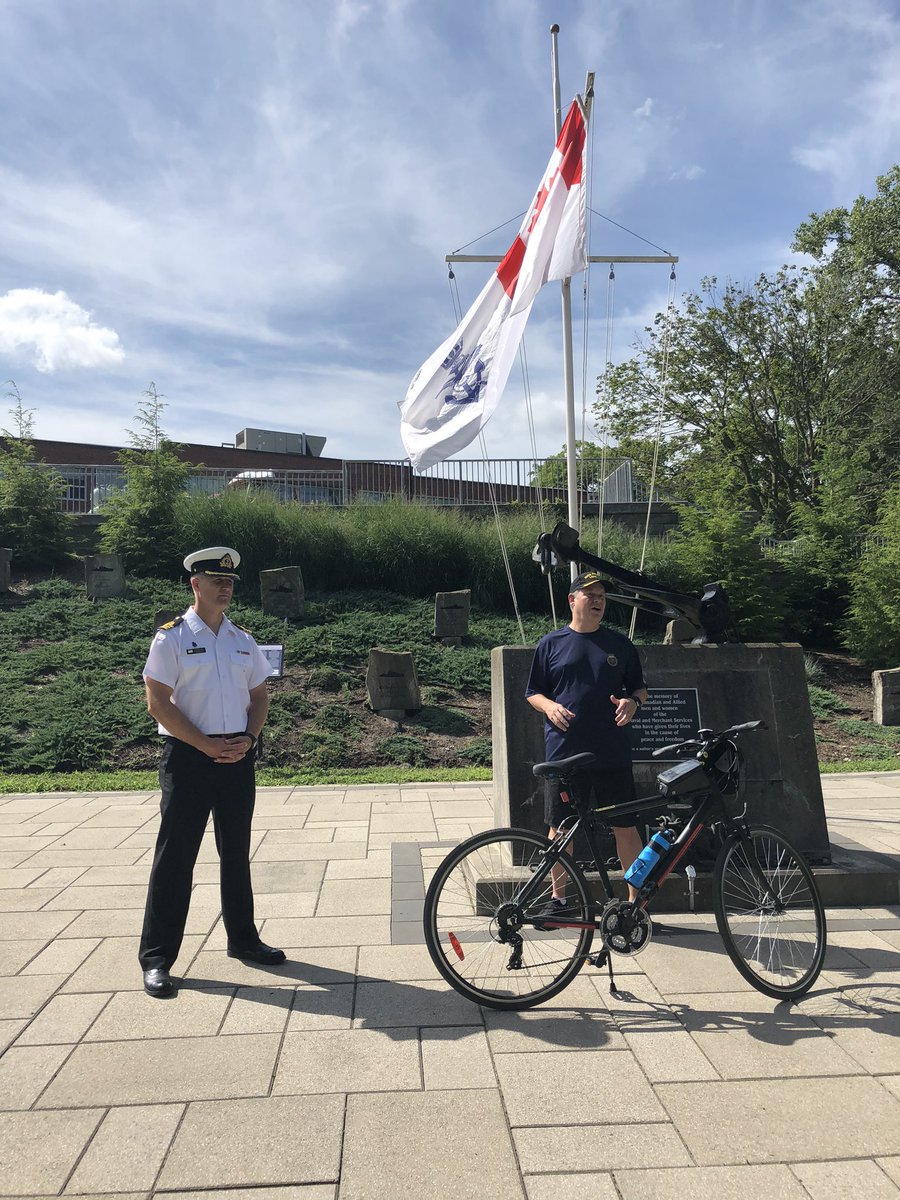 JeffTopping4's tweet photo. Another ride complete this time at HMCS PREVOST in London to visit The Battle of The Atlantic Memorial. An outstanding tribute to RCN Sailors and Ships lost. Thank you for the tour. Wearing PREVOST CO Cap and shirt proudly. #navybikeride2020
#BOA75 https://t.co/lsUn1g4Pcm