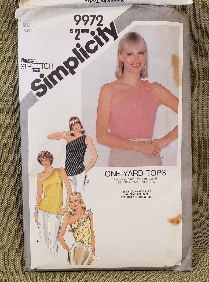 quilts_more's tweet photo. Vintage One-Yard Tops, Sewing Pattern, Simplicity 9972, Misses, One Shoulder Top, Stretch Knit Top, Size 14, Pullover Top, Shirt Summer Top https://t.co/0yhgYHuLHv #ImagineQuiltsAndMore #Etsy #OneShoulderTop https://t.co/A4Gb55iGeo