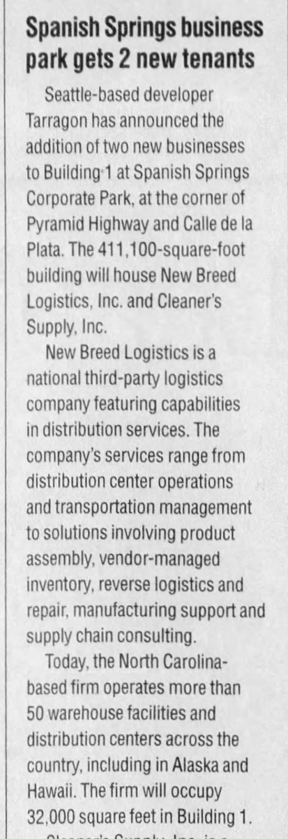 I'm finding it challenging to get a clear idea of what Louis DeJoy's company New Breed, Inc., actually DOES. This is the closest I've come so far ... which isn't saying much IMO.CLIPPED FROMReno Gazette-JournalReno, Nevada16 Oct 2008, Thu • Page 20/14