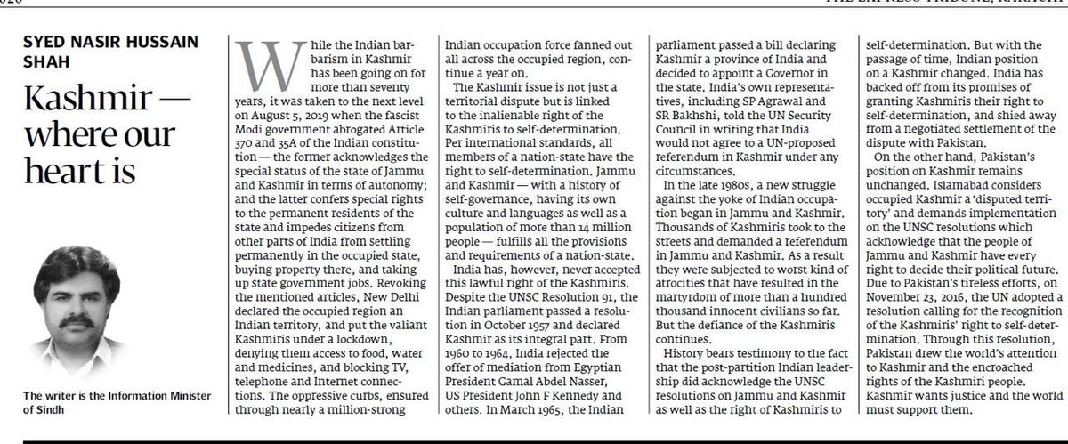 The Kashmir mission of #SZAB which was carried forward by #SMBB is taken up by our Chairman Bilawal Bhutto Zardari now. #KashmirBaneyGaPakistan 

My piece in Today’s Express Tribune. #KashmirSeigeDay