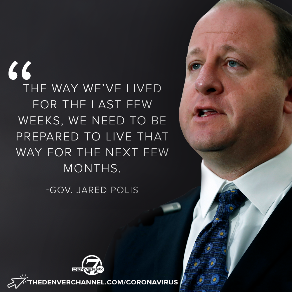 DenverChannel's tweet photo. .@GovofCO Jared Polis was asked today whether he would expect people to live how they have been over the past couple of weeks for a while. This was his response. 

Latest #COVID19Colorado updates: https://t.co/qwd0qN3ZJB https://t.co/XdopMkV7vW