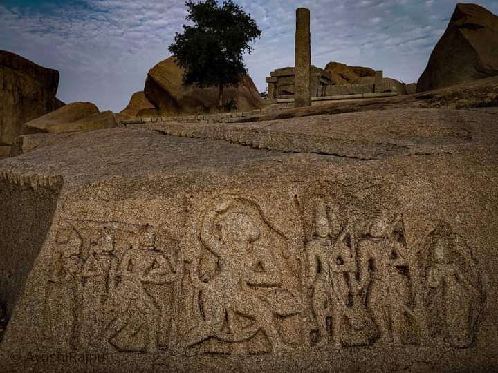 Eternal Ramayana !Our history doesn't need any proof, It's truth is carved on stones. Notice here the episode from Ramayana, where Sri Hanuman depicts his might by increasing his size in presence of Prabhu Ram.I World Heritage Site I  #ಹಂಪೆ l #ಕರ್ಣಾಟಸಾಮ್ರಾಜ್ಯ  #JaiShreeRam