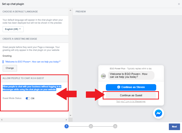 Allow customers to chat with your business without logging in to Facebook Messenger while using the chat plugin on your website.