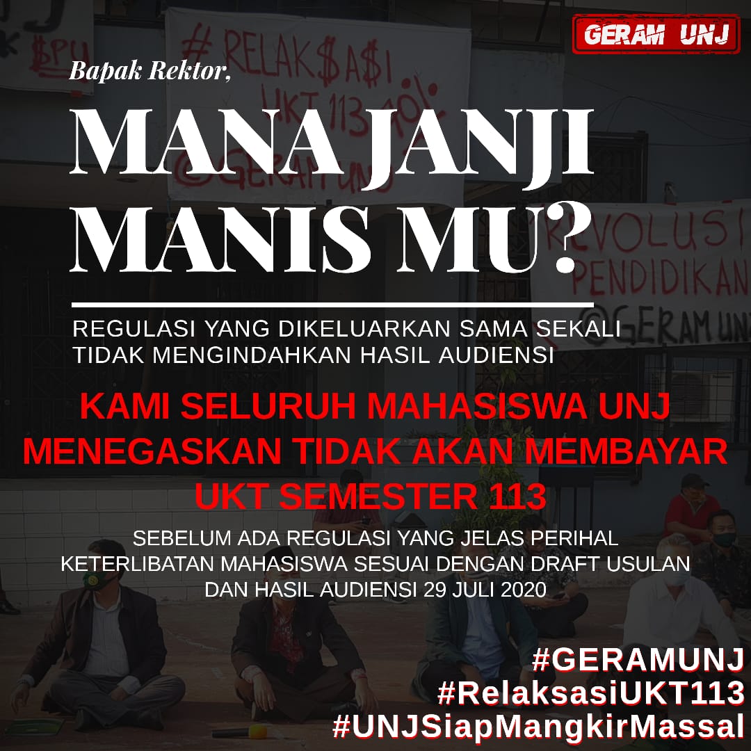 Assalamualaikum min <a href="/UNJ_Official/">UNIV. NEGERI JAKARTA</a> 
Tolong kasih tau bapak Komar yaa

#UNJSIAPMANGKIRMASSAL
#RELAKSASIUKT113