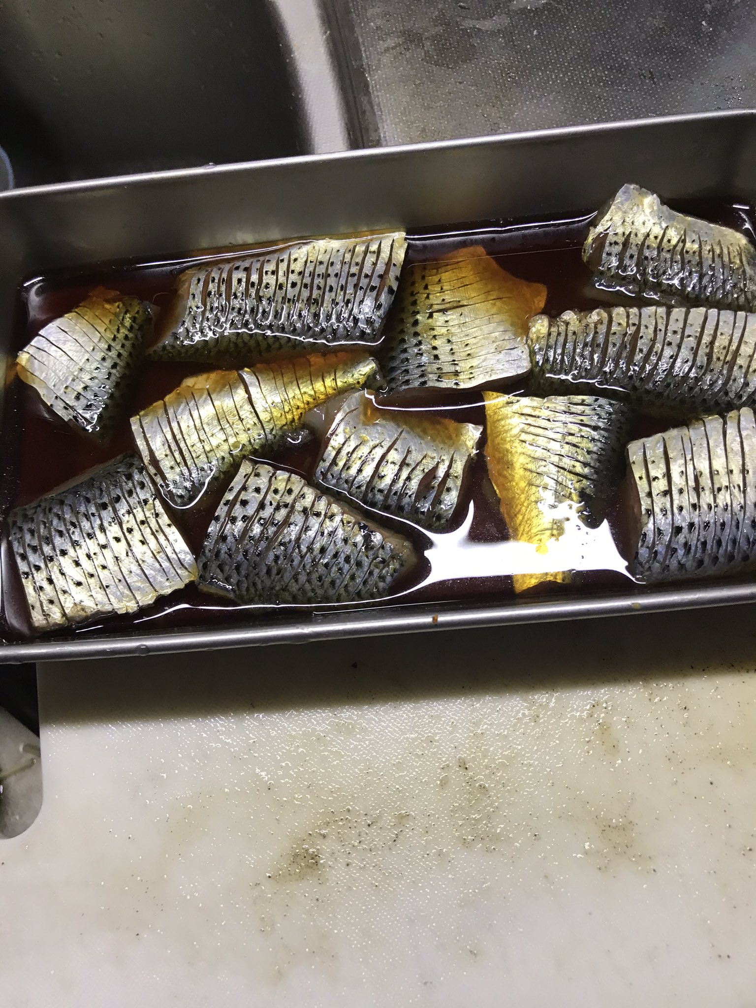パピオ コノシロですが 唐揚げにしました ちょっと 揚げ 過ぎてますが そのままでも 醤油 みりん 白ワイン 料理酒なかったので 醤油につけて 揚げたので骨も気にならず美味しいです ポン酢で食べると また 美味しい 若洲海浜公園 コノシロ唐