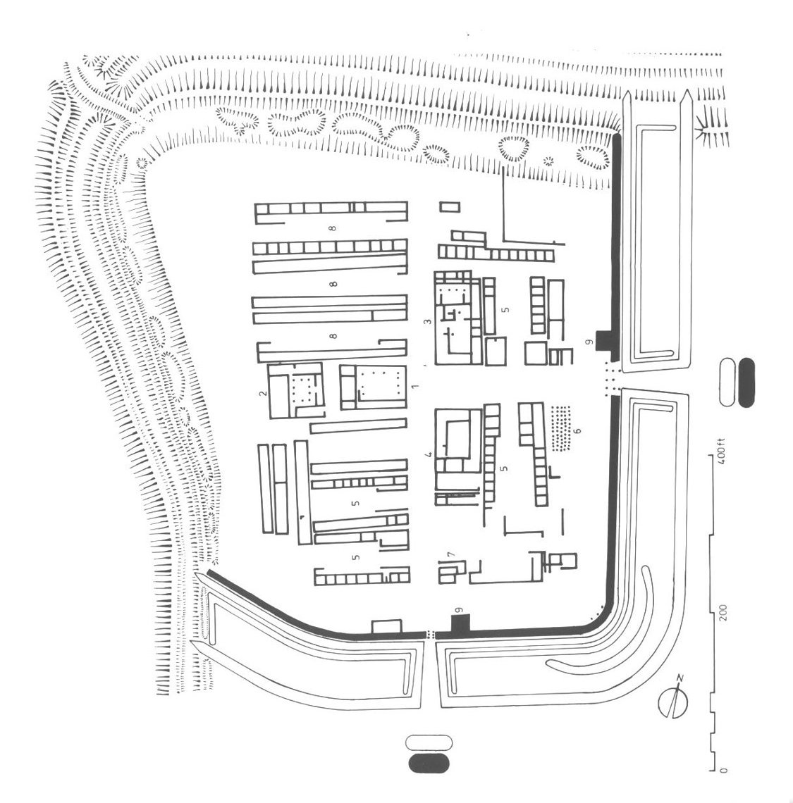 The 2.6ha Roman fort at Hod Hill dates to c AD 44-52. It reused the N and W ramparts of the hillfort and was defended on its S and E sides by a rampart and 3 ditches Excavations in 1951-8 revealed much of the internal structure #HillfortsWednesday