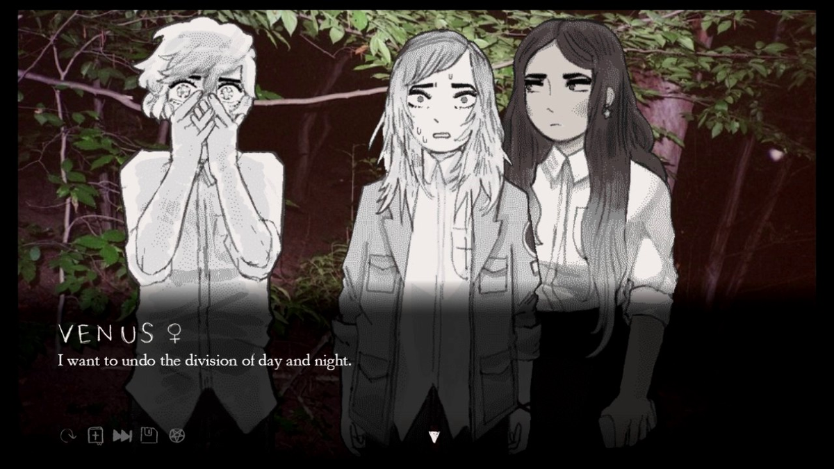 ClaraKimSeoul's tweet image. We Know the Devil.
Visual novel about meangirl Neptune, tomboy Jupiter, and shy Venus.
This is a very niche #game. Either this game will be very close to you on a deep personal level, or it will not arouse any feelings in you at all.

#visualnovel #vn #lgbtq #horror #pridemonth