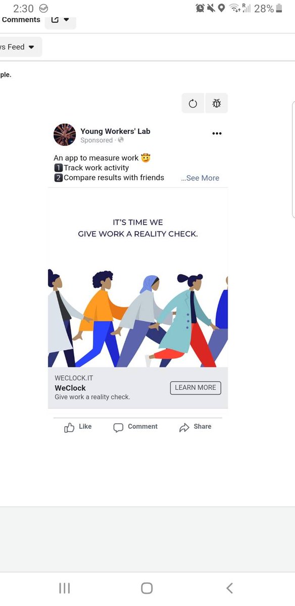 WeClockIt's tweet photo. Dear @facebook, 

You claim you want to "foster a positive global community" while you *simultaneously*:

1. Ban the ads of a non-profit tool designed by privacy experts and workers to build worker wellbeing (in a pandemic) 
2. Offer no explanation
3. Make record profits

??? https://t.co/BY0LzSvkeO