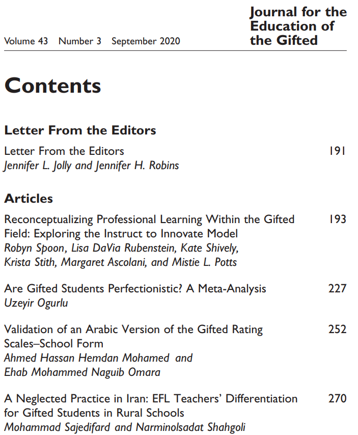 Russwarne's tweet photo. The new edition of @CECTAG's @jegcec1 is out! It's a great crop of articles, including two from researchers based outside of the USA.

https://t.co/AU6WAd5APW

#Gifted #giftededucation #gifteded #psychology #education #edutwitter @JenniferLJolly1 @JenHRobins @_kristenlamb https://t.co/7fauLqOAaS