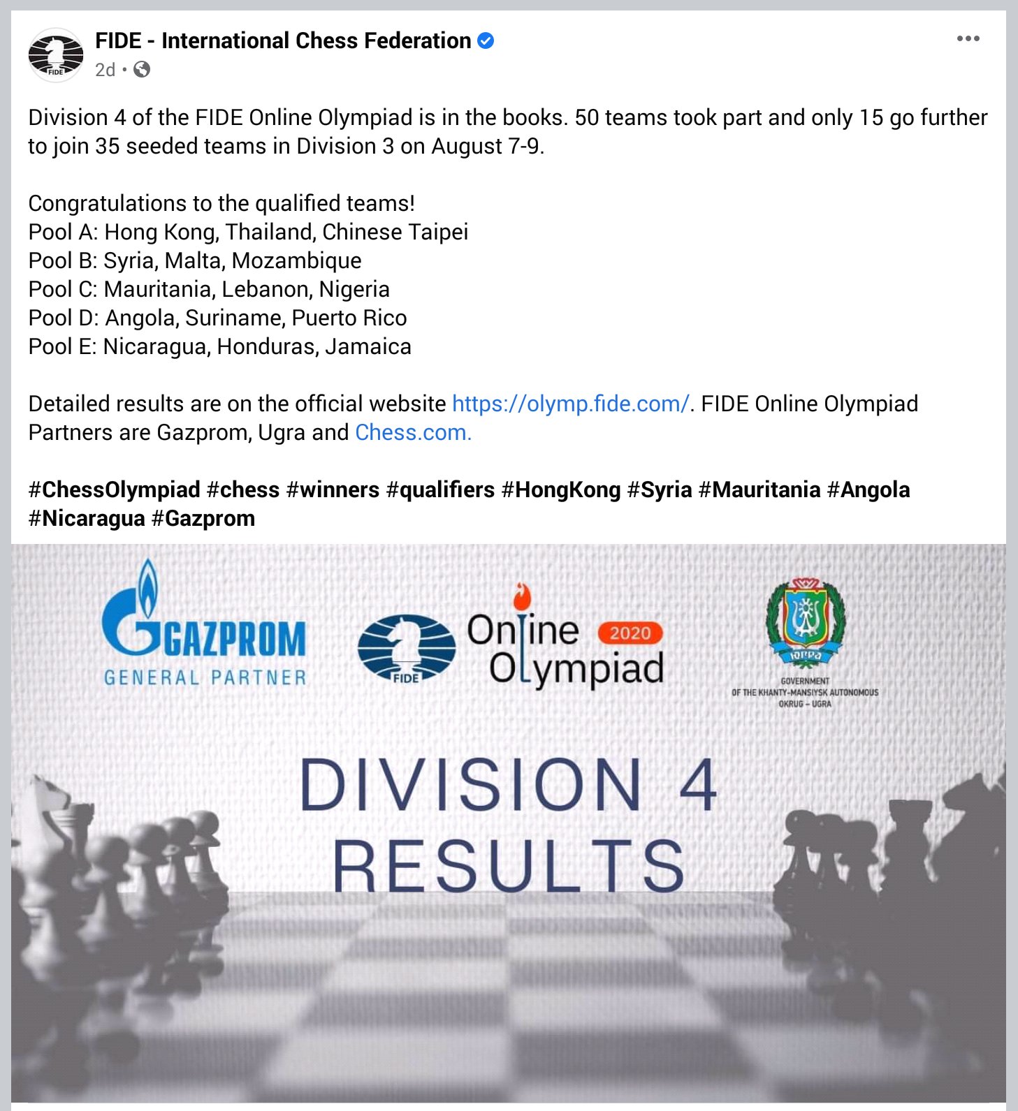 Congratulations to - FIDE - International Chess Federation