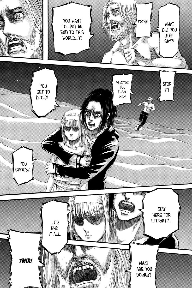 and then we already saw in chapter 121 that eren has freed ymir from being "a slave to her destiny."ring a bell yet?
