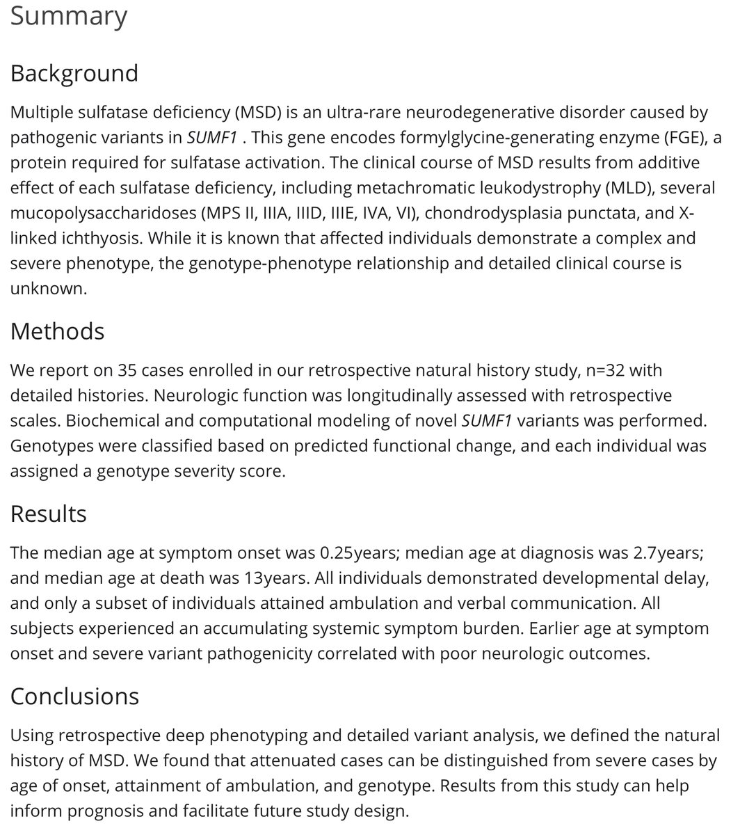 New in the journal: Natural history of multiple sulfatase deficiency: retrospective phenotyping and functional variant analysis to characterize an ultra‐rare disease Laura A. Adang et al @AhrensNicklas Accompanying a recent piece from a month earlier doi.org/10.1002/jimd.1…