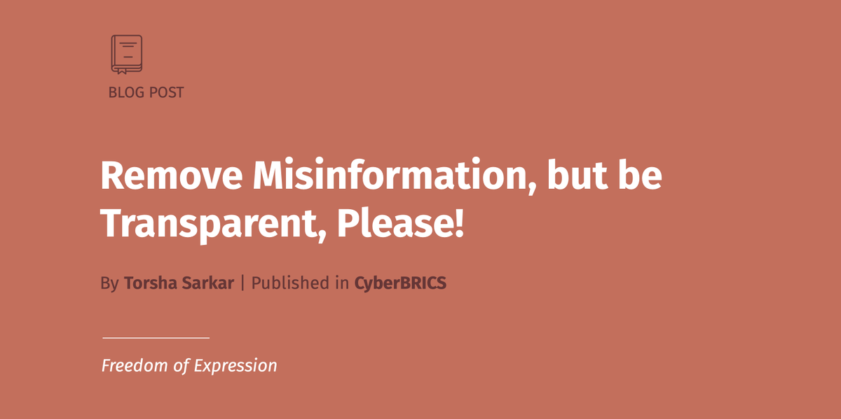 cis_india's tweet photo. Torsha Sarkar examines the problem of #Misinformation during the #COVID19 pandemic, and the key role #TransparencyReporting plays in creating a balance between access to information, and #ContentTakedown
https://t.co/pnLRnMGwnR https://t.co/fFQ1fNMhQL