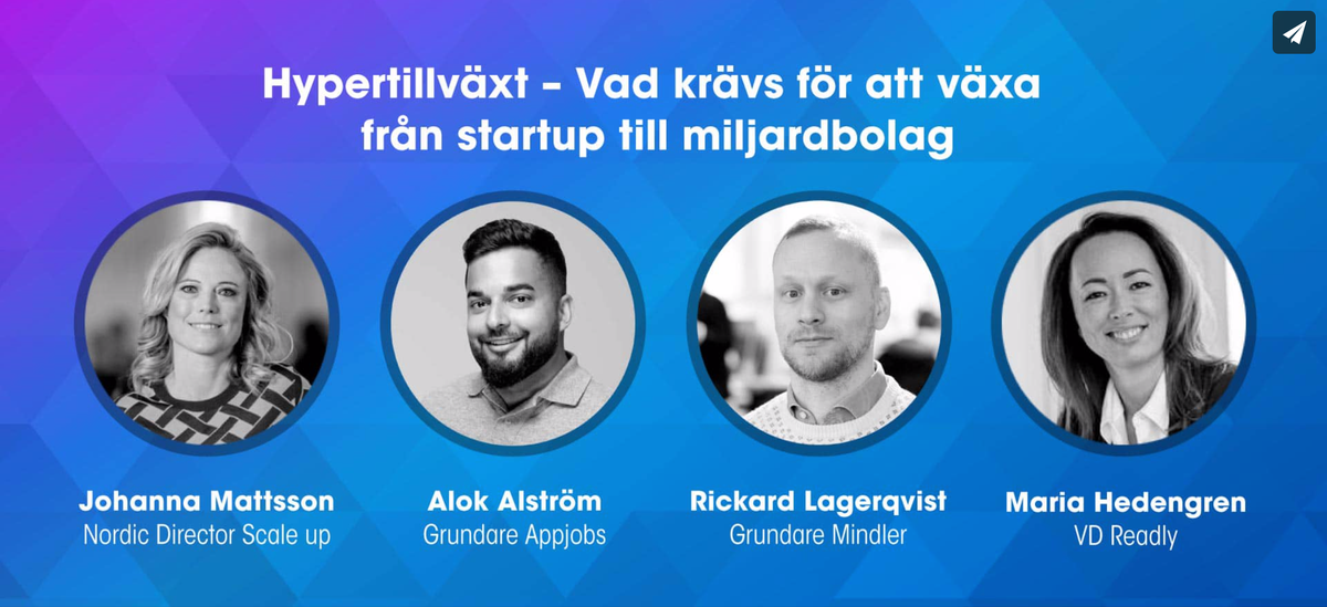 Hypertillväxt – Vad krävs för att växa från startup till miljardbolag? 
En minst sagt intressant fråga många vill ha svar på. 

Panelisterna diskuterade och gav sina perspektiv och tips under Techarenan 2020s scenprogram...
buff.ly/2Di2046