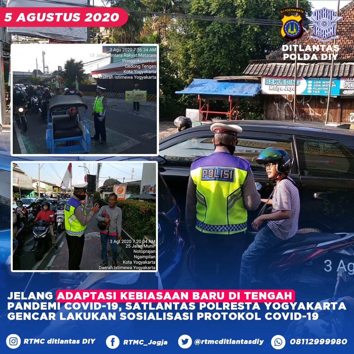 Jelang Adaptasi Kebiasaan Baru di Tengah Pandemi Covid-19, Satlantas Polresta Yogyakarta Gencar Lakukan Sosialisasi Protokol Covid-19

ditlantasdiy.info/2020/08/05/jel…

<a href="/PoldaJogja/">Polda D.I. Yogyakarta</a> <a href="/NTMCLantasPolri/">KorlantasPolri.Ntmc</a>