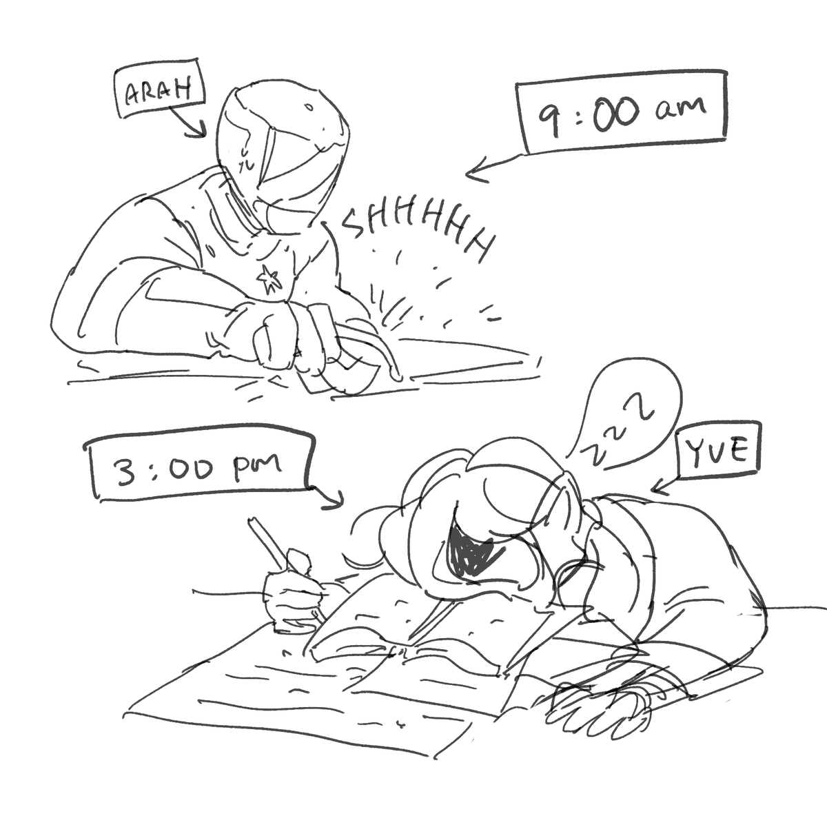 good evening here are my 2 ocs who are smart when they're apart but extremely stupid when together 