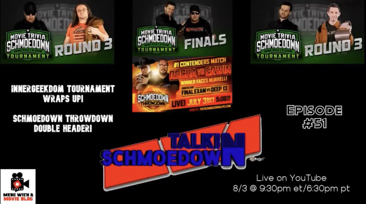 MovieBlogMerc's tweet photo. ICYMI: Ep 51 of #TalkinSchmoedown dropped yesterday and I discuss the #Innergeekdom reign of @KOrruptionMTS and the recent #SchmoedownThrowdown, which included the first virtual teams match!
@TheSchmoedown #KorruptionKrew #Korruption #Deep13 #FinalExam
https://t.co/8JmlpHdZvN https://t.co/Wq45uc1Ge2