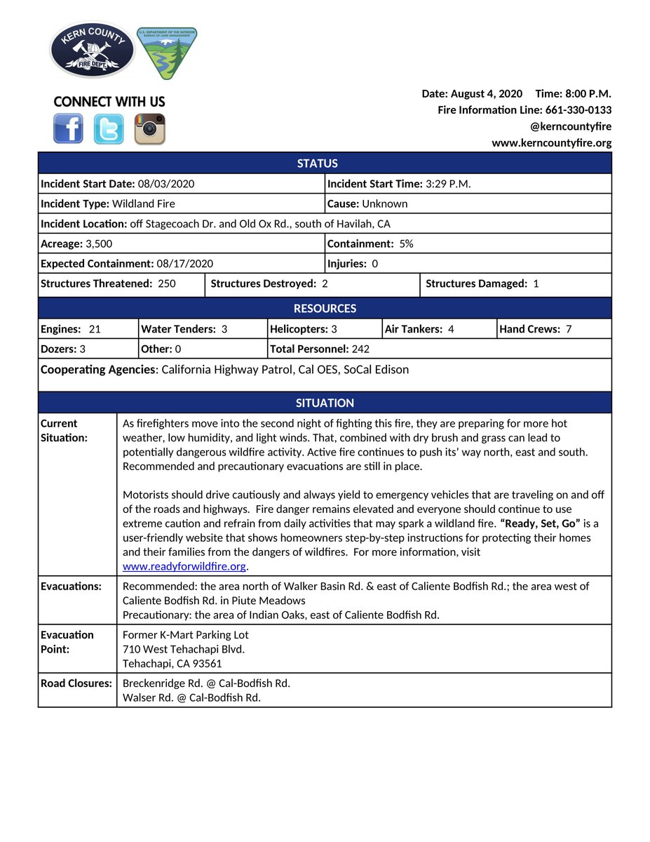 kerncountyfire's tweet image. INCIDENT UPDATE #StagecoachFire #kerncountyfire