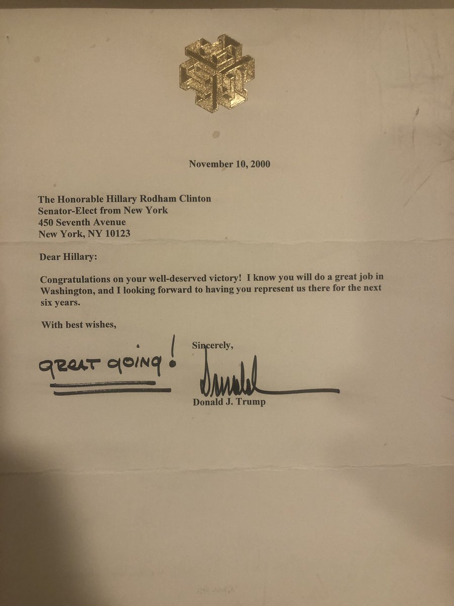 AdamParkhomenko's tweet photo. If you ever want to know how fake Donald Trump is just look at this letter I have held on to for 20 years that he sent Hillary. https://t.co/8d7LzvG97r