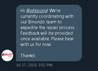 phlpong's tweet photo. ano na pong balita sa kwento niyong coordinating at expediting @PLDT_Cares? Habang buhay na bang ganito? November 2019 pa ang issue, ano na? Pakiterminate nalang ang subscription kung wala kayong balak ayusin. #pldc #pldtcaresdaw #scam #aftersalesservicecrap @iamMVP @DICTgovph https://t.co/K9pRz65xqk