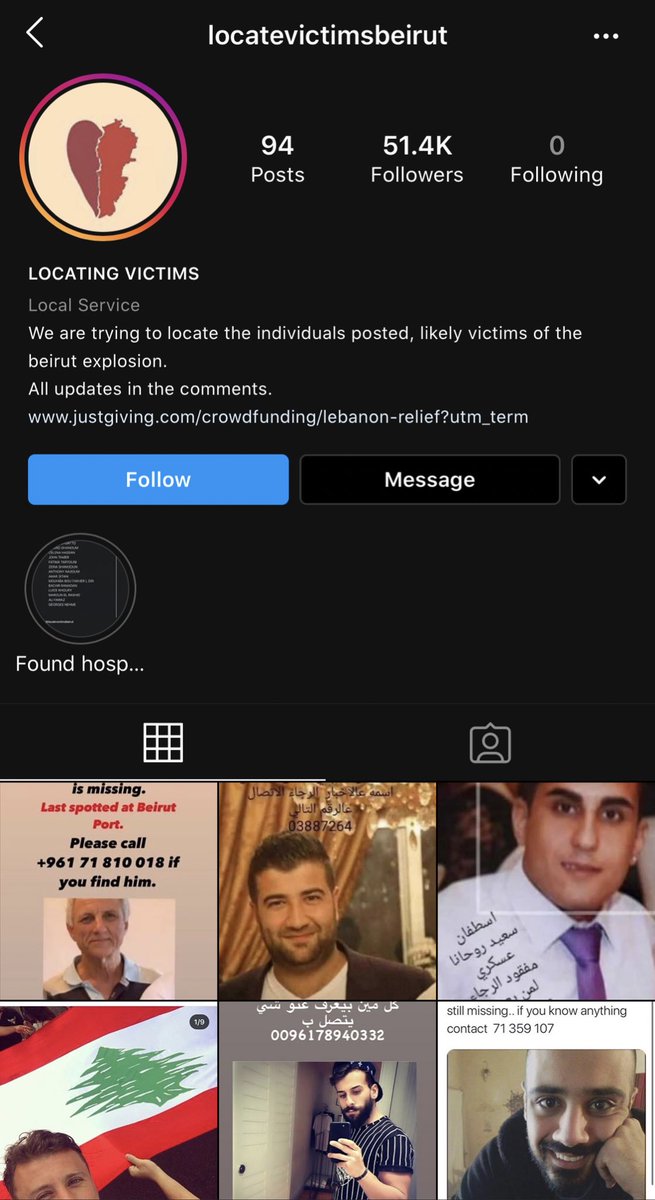 for those in lebanon, both of these instagram pages are providing some help!•@/locatevictimsbeirut is trying to help locate missing victims of the explosion •@/open_houses_lebanon is providing info on homes that are taking people in who need a place to stay!