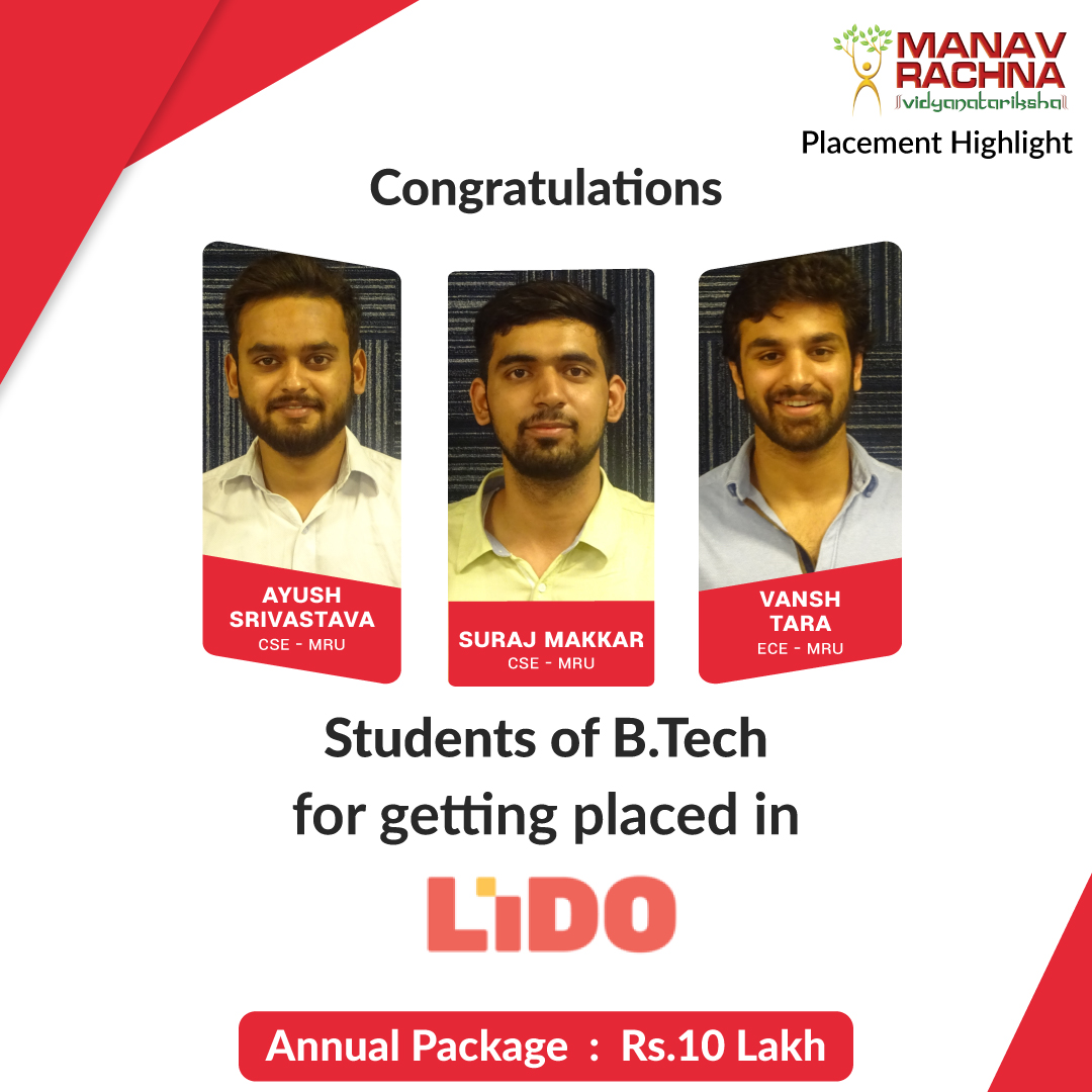 manav_rachna's tweet photo. #CampusPlacement #HappyStudents #PlacementAlert
Congratulations Ayush Srivastava, Suraj Makkar, and Vansh Tara for getting placed in Lido.
Manav Rachna wishes you all good luck https://t.co/F9JqAIxXJ8
