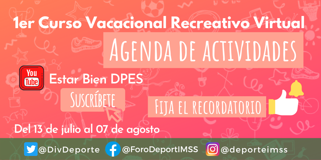 DIVDeporte's tweet photo. Te presentamos la programación del 05 de agosto del 1er Curso Vacacional Recreativo Virtual con el hilo de enlaces a las clases del día
#IMSSDeporte #DivDeporte #EstarBien #CursoDeVerano #CVRV2020 https://t.co/orrGnfSe3v