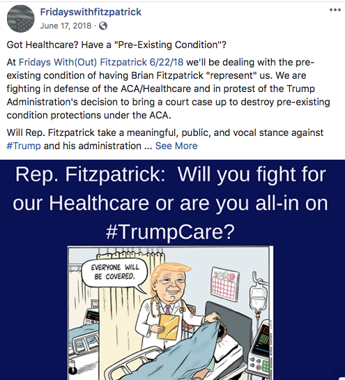 FridaysWithFitz's tweet photo. @KateConstantini @FinelloForPA @RepBrianFitz 9/ Mass Shootings, killing the ACA, #KidsInCages, Trump's overt & coordinated racism & white nationalism. All topics for which we of #PA01 wanted to have a chat.
Nope. No interest from @BrianFitzUSA. Too many Florida fundraisers & visits to his mansion in CA. #FitzpatrickFails https://t.co/wUVCAEXFIS
