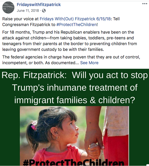 FridaysWithFitz's tweet photo. @KateConstantini @FinelloForPA @RepBrianFitz 9/ Mass Shootings, killing the ACA, #KidsInCages, Trump's overt & coordinated racism & white nationalism. All topics for which we of #PA01 wanted to have a chat.
Nope. No interest from @BrianFitzUSA. Too many Florida fundraisers & visits to his mansion in CA. #FitzpatrickFails https://t.co/wUVCAEXFIS