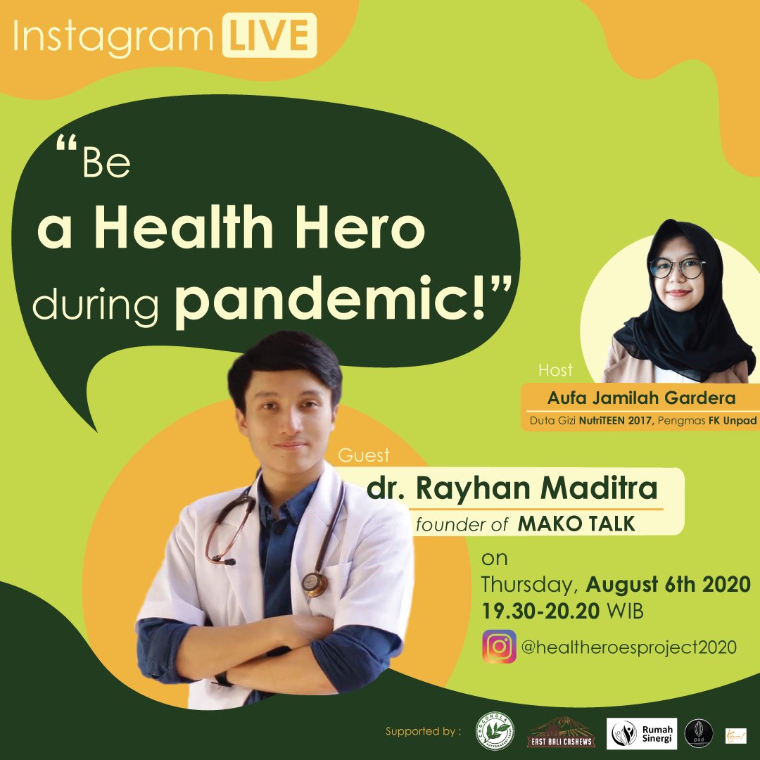 Apakah kalian mengalami perubahan pola hidup selama masa pandemi ini, yang terasa mulai mempengaruhi kesehatan?

Ikuti IG Live saya bersama @healtheroesproject2020 besok malam, dan jadilah “Pahlawan Kesehatan” untuk diri anda dan orang tercinta!