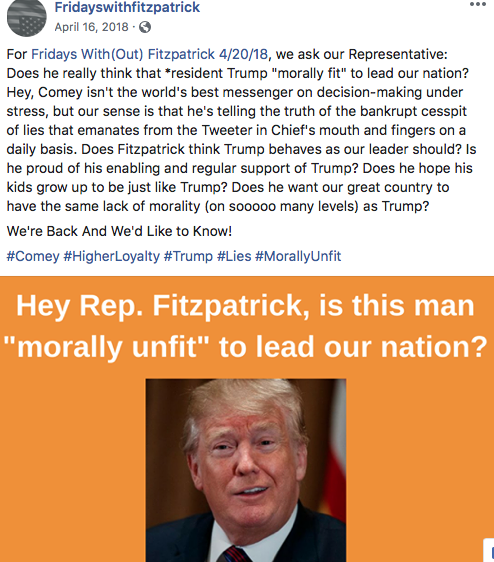 FridaysWithFitz's tweet photo. @KateConstantini @FinelloForPA @RepBrianFitz 11/ Another Month. Another four Fridays With(out)Fitzpatrick.
We hope you can see the trend here. We of #PA01 came to him to ask questions & make our case. He ran from us. Every time.
Every. Fitzing. Time.
To be cont' back to 3/17. The receipts are a-comin'! #FitzpatrickFails https://t.co/sAjhrMQgAd