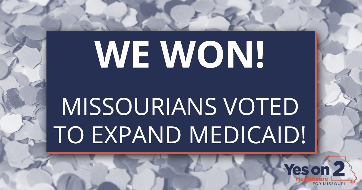 YesOn2MO's tweet photo. We did it!
Missouri just voted #YesOn2 to expand Medicaid, and now, because of YOUR vote, over 230,000 hardworking people will have access to life-saving healthcare! https://t.co/azHN0GJjEW