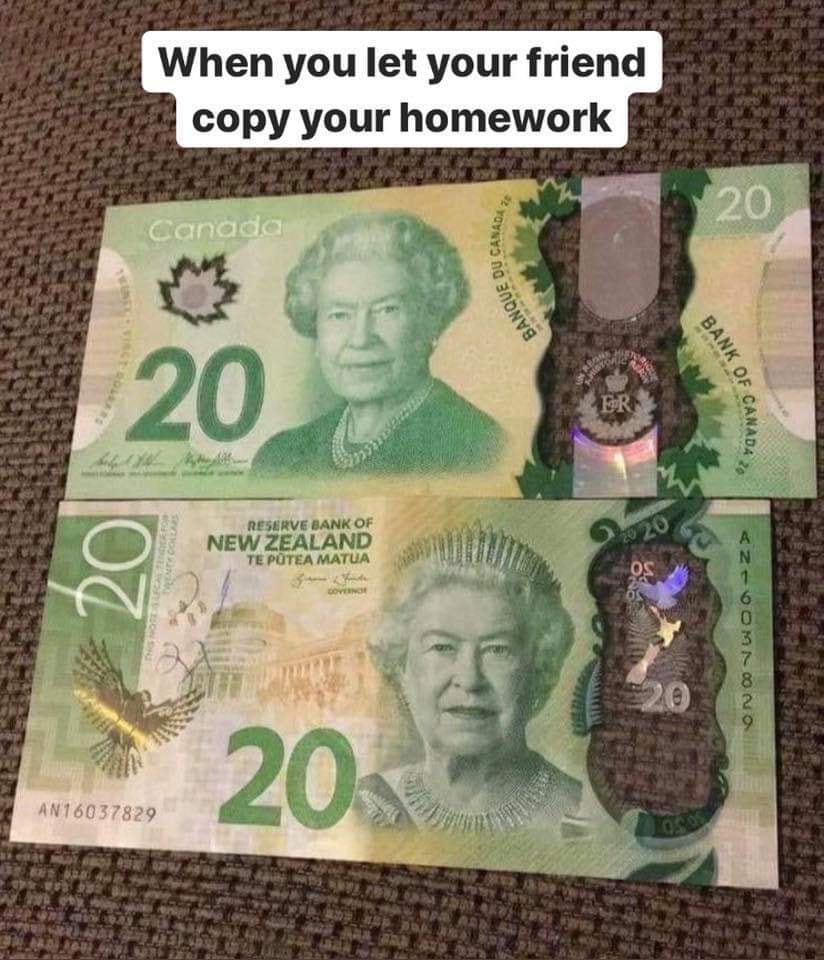 HelloStudyTW's tweet photo. 😂😂😂
加拿大跟紐西蘭的＄20紙幣真的好像！
#Canada
#加拿大留學
#HelloStudy https://t.co/yRHazqbwDK