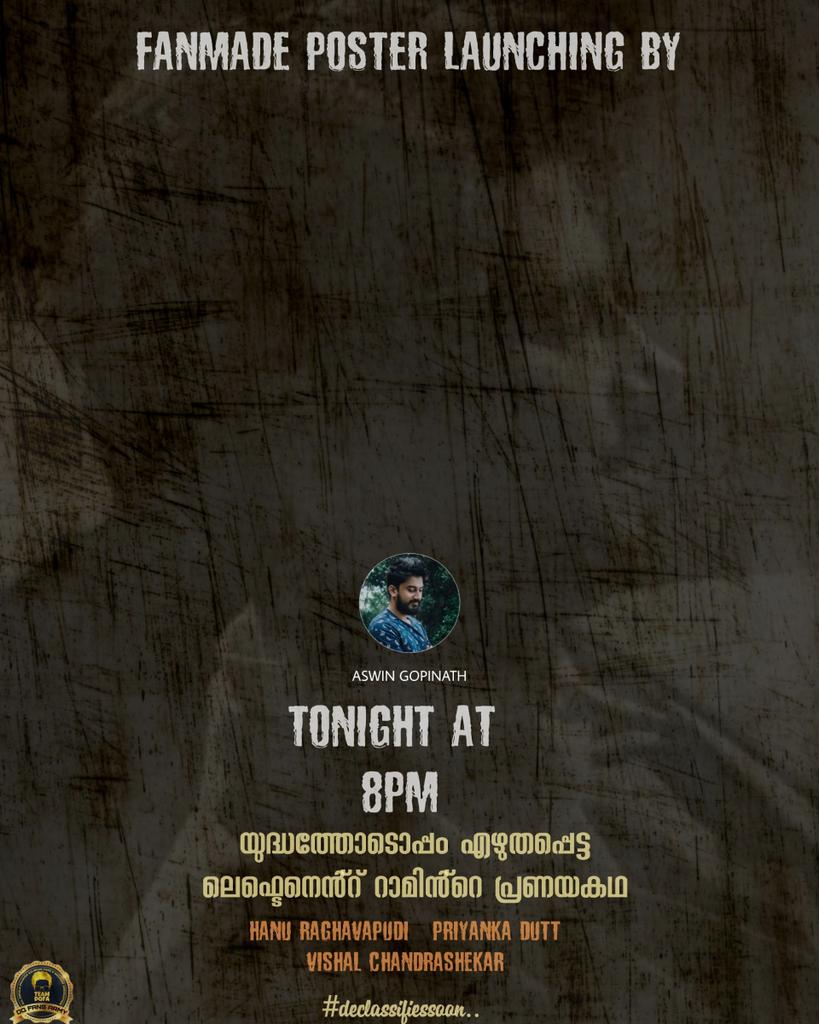 dqfansarmy's tweet photo. Its very happy to announce our next work 

Fanmade poster of @dulQuer's next project💕

"യുദ്ധത്തോടൊപ്പം എഴുതപ്പെട്ട
ലെഫ്ടെനെൻ്റ് റാമിൻ്റെ പ്രണയകഥ"🥰🔥

A Classical Story Declassifies Soon
@hanurpudi
@VyjayanthiFilms
@SwapnaCinema

Launching Tonight At 8 pm

By #AswinGopinath https://t.co/UCHURQQEiM