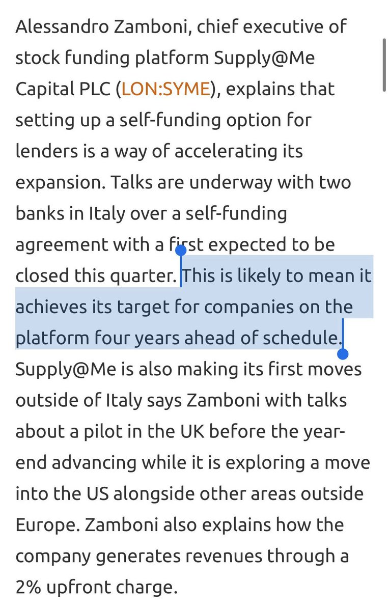 mrpharma6's tweet photo. #syme
https://t.co/5JGWg9Gptj
Looking at the numbers-
Deals about to be closed amounts to €1bn. 2% annual fee (Net) gives an income of €60m over 3years.
This will grow to €3.5bn by 2023
2% annual fee of €3.5bn over 3yrs equates to €210m

We’re 4yrs ahead of schedule 

WOW https://t.co/LoQtXiQkgi