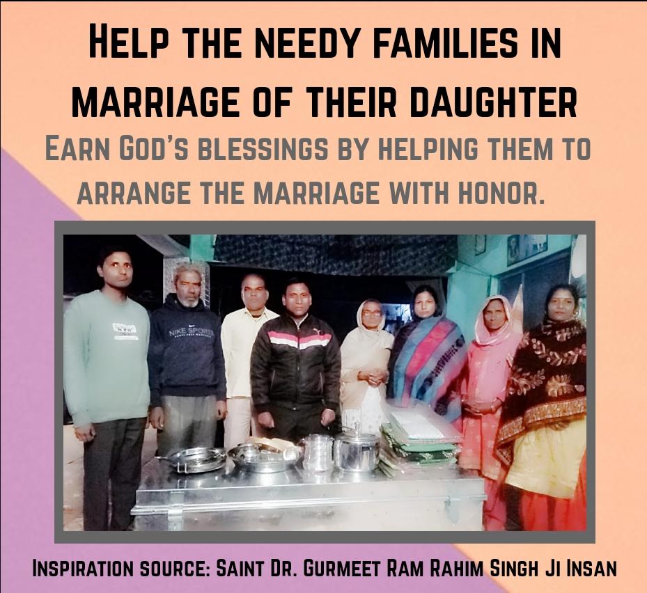 JindalShafi's tweet photo. आशीर्वाद मुहिम के तहत, @derasachasauda के सेवादार आगे आते हैं और ज़रूरतमंद परिवार की लड़कियों की शादी में ज़रूरी सामान देकर मदद करते हैं। ये मुहिम संत डॉ @GurmeetRamRahim जी के पवित्र मार्गदर्शन और उनकी प्रेरणा से ही सम्भव हुई है और ये सही मायनों में #TrueBlessings हैं। https://t.co/X0bHMHBWFI