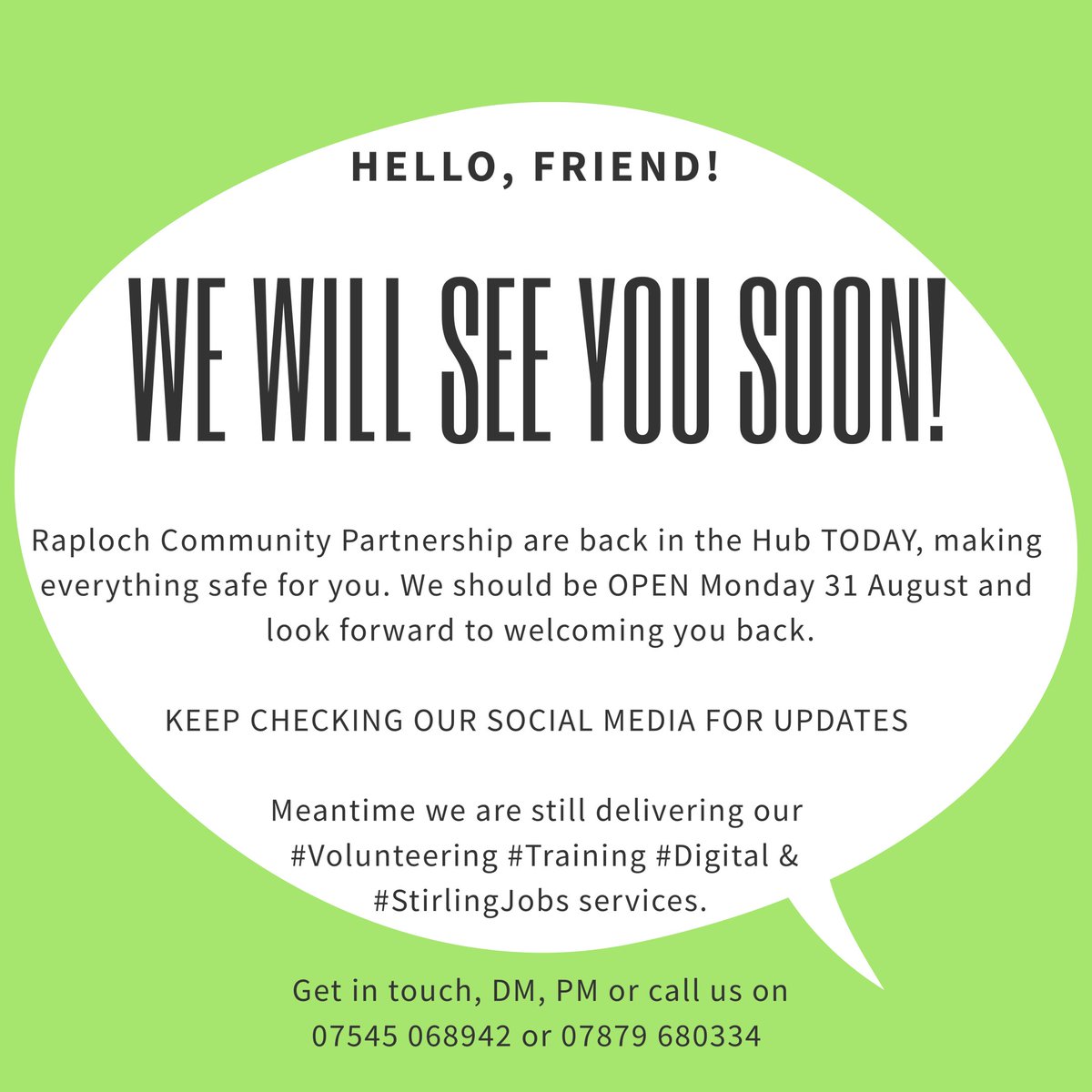 RaplochCorner's tweet photo. The countdown begins.... making our space #CovidSecure to continue our #EmpoweringCommunities work. Opening Monday 31 August.
#ConnectedScotland #StirlingJobs #Volunteering #Training #Digital #StaySafeStayHealthy https://t.co/kidmvGX7Eo