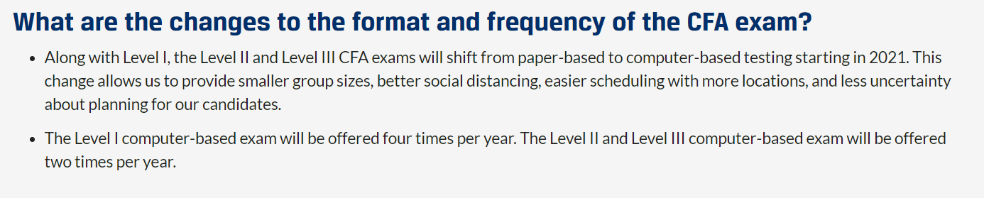 CFA exam format and frequency changes