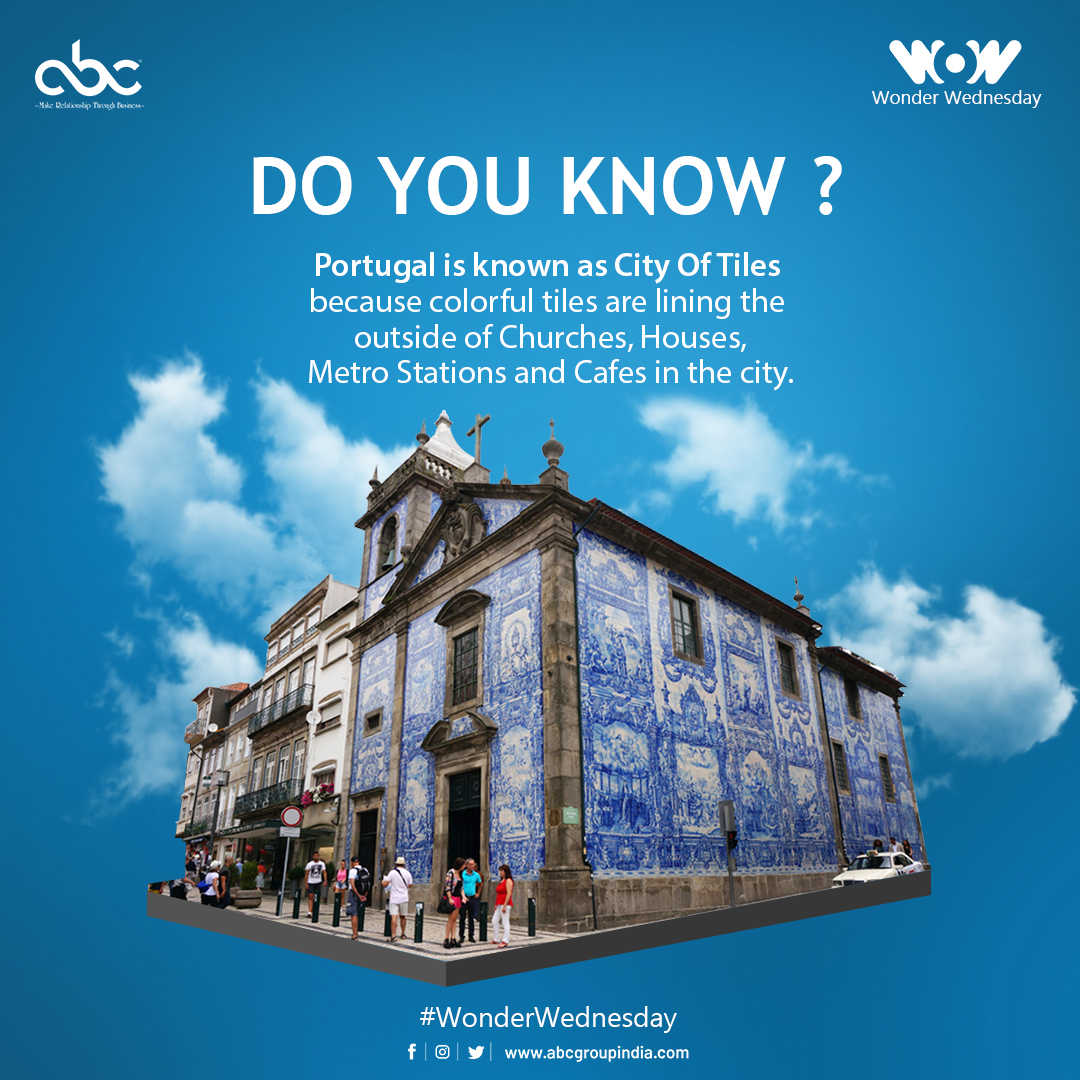 abcgroup_india's tweet photo. Portugal is known as City Of Tiles because colorful tiles are lining the outside of Churches,Houses,Metro Stations and Cafes in the city.
#WonderWednesday #facts #portugal #azulejos #abcgroupindia https://t.co/rQBIs5rwT4