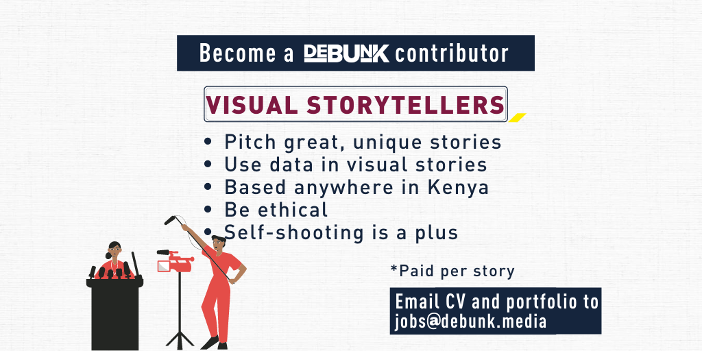 debunkdotmedia's tweet photo. We are looking for contributors. You can work from home and be based anywhere in Kenya. 

#IkoKaziKE #IkoKaziDebunk https://t.co/ooSqHZVeRH