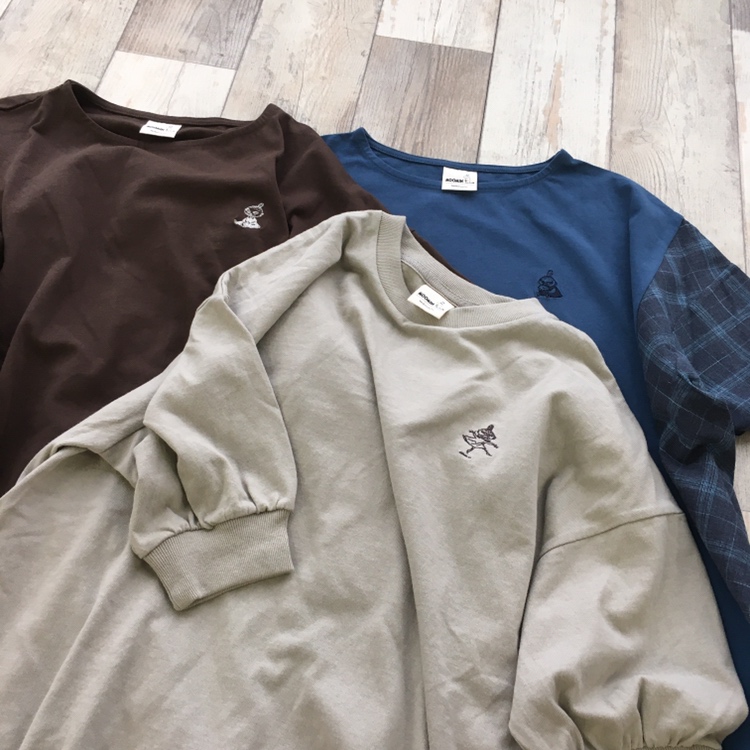 シャンブル しまむらグループ Tsukuru Lin ムーミンの新作アイテム スナフキンが特徴のプリントや 色んなミイの表情をあしらった刺繍の 7分袖の秋色カットソーが入荷しました T Co Wvcfurxuao By副店長u シャンブル Chambre ムーミンの日