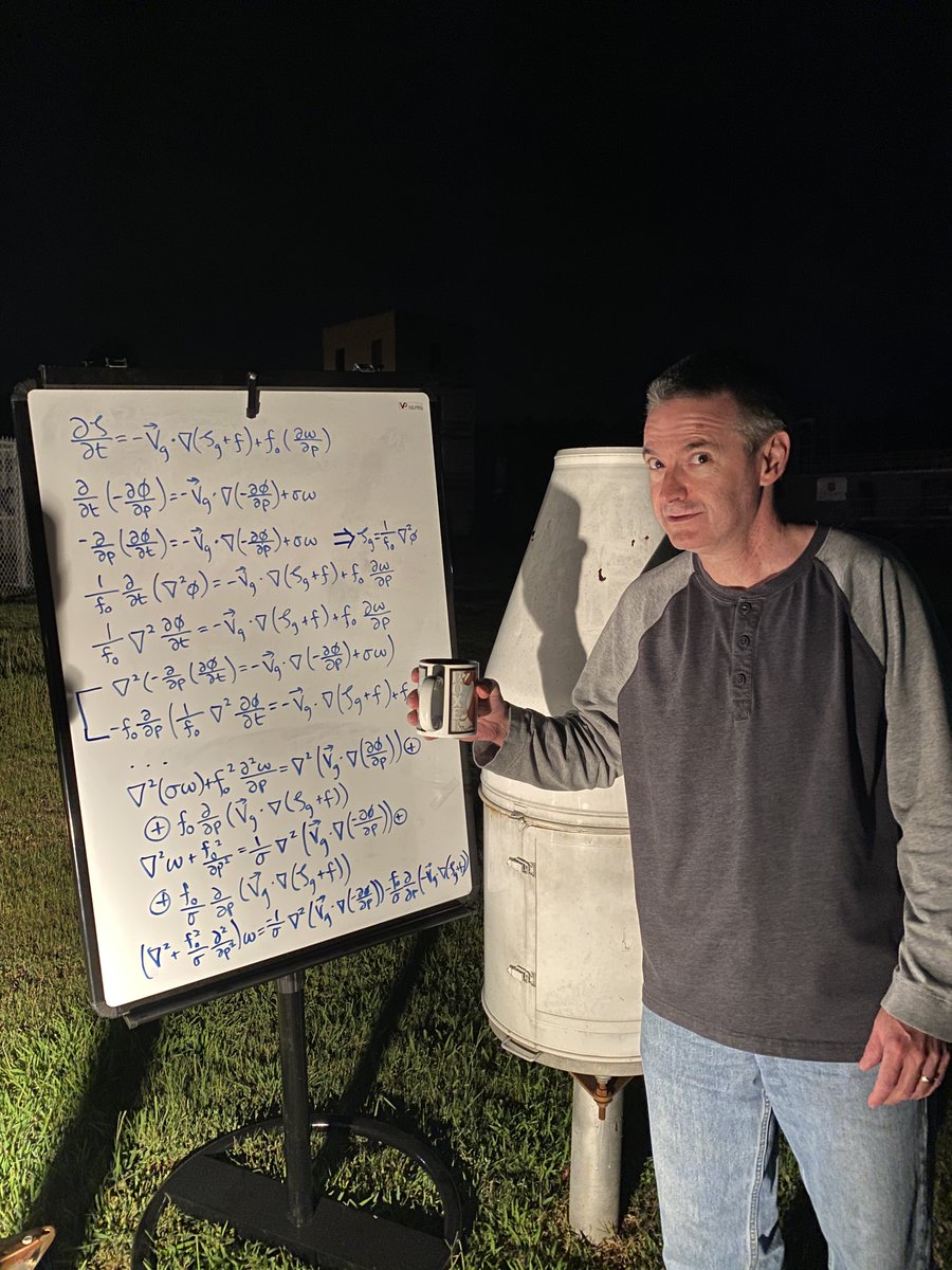 Because it's so pleasant tonight, we decided to work outside. Problem is, no computer access so we're having to hand compute the forecast. According to the equation... mild with a couple storms in the west   #arwx  #mathnerds(bonus points if you know what equation this is!)