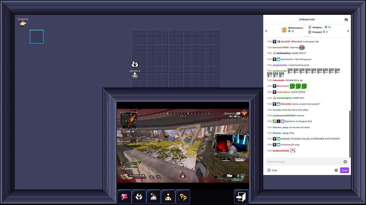 I'm making twitch client. where the viewers can select avatars and talk with other in the room, and watch the stream.
*Customs lobbies
*Avatars
*Emotes
*MiniGames for the viewers
#twitch #gamedev #indiedev