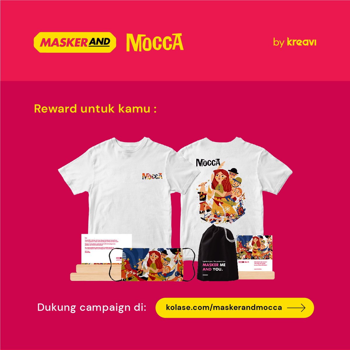 Yuk join MaskerAND Mocca di <a href="/kolasedotcom/">kolase.com</a>. Kita sama-sama bantu pekerja kreatif untuk bertahan di tengah pandemi ini. Ada reward masker dan kaos untuk kamu! <a href="/moccaofficial/">MOCCA</a> 
Langsung aja meluncur ke kolase.com/maskerandmocca