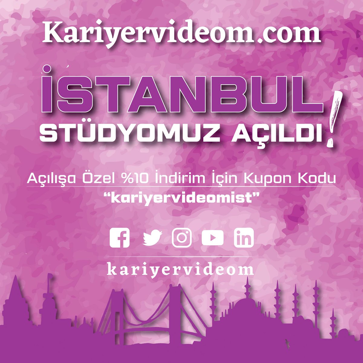 İstanbul stüdyomuz açıldı! 

Açılışa özel %10 indirimi sakın kaçırmayın! 

Detaylı bilgi ve randevu için: Kariyervideom.com

Kariyervideom.com, video özgeçmişin Türkiye’deki TEK adresi! 

#kariyervideom #kariyer #videocv #videoözgeçmiş