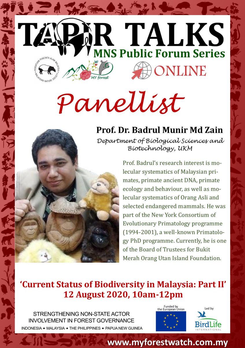 You are cordially invited to join in this free session, themed "Current State of Biodiversity in Malaysia: Part II", moderated by MNS President Prof. Dr. Ahmad Ismail, with credible panelist. Click to register: docs.google.com/forms/d/e/1FAI…